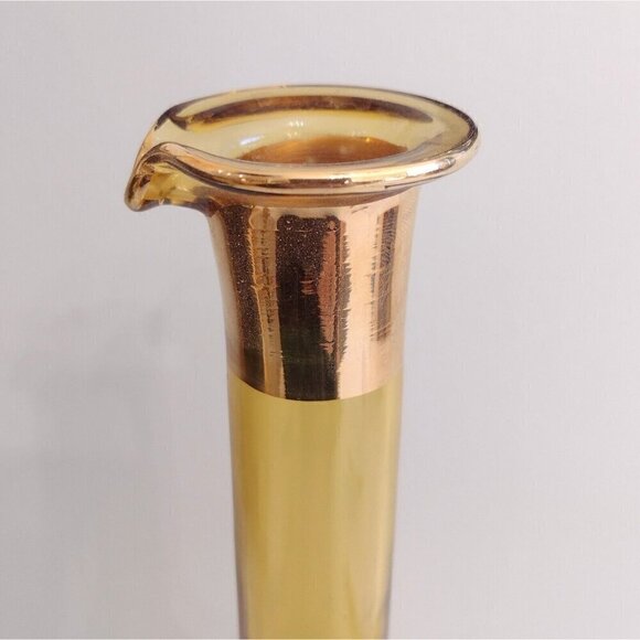 Vtg Italy Hand Blown Glass Wine Decanter Amber Gold White Floral Hand Painted - Picture 5 of 15